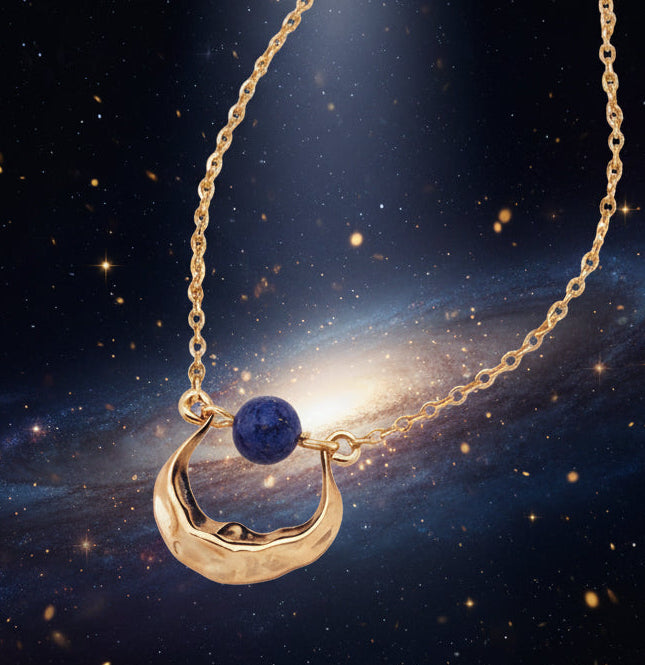 Crescent Moon Necklace Lapis Lazuli - Elegant Celestial Jewelry - Lucky Girl Gifts