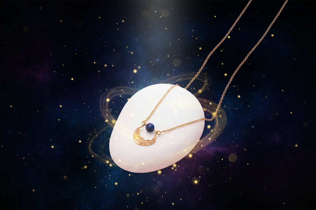 Crescent Moon Necklace Lapis Lazuli - Elegant Celestial Jewelry - Lucky Girl Gifts