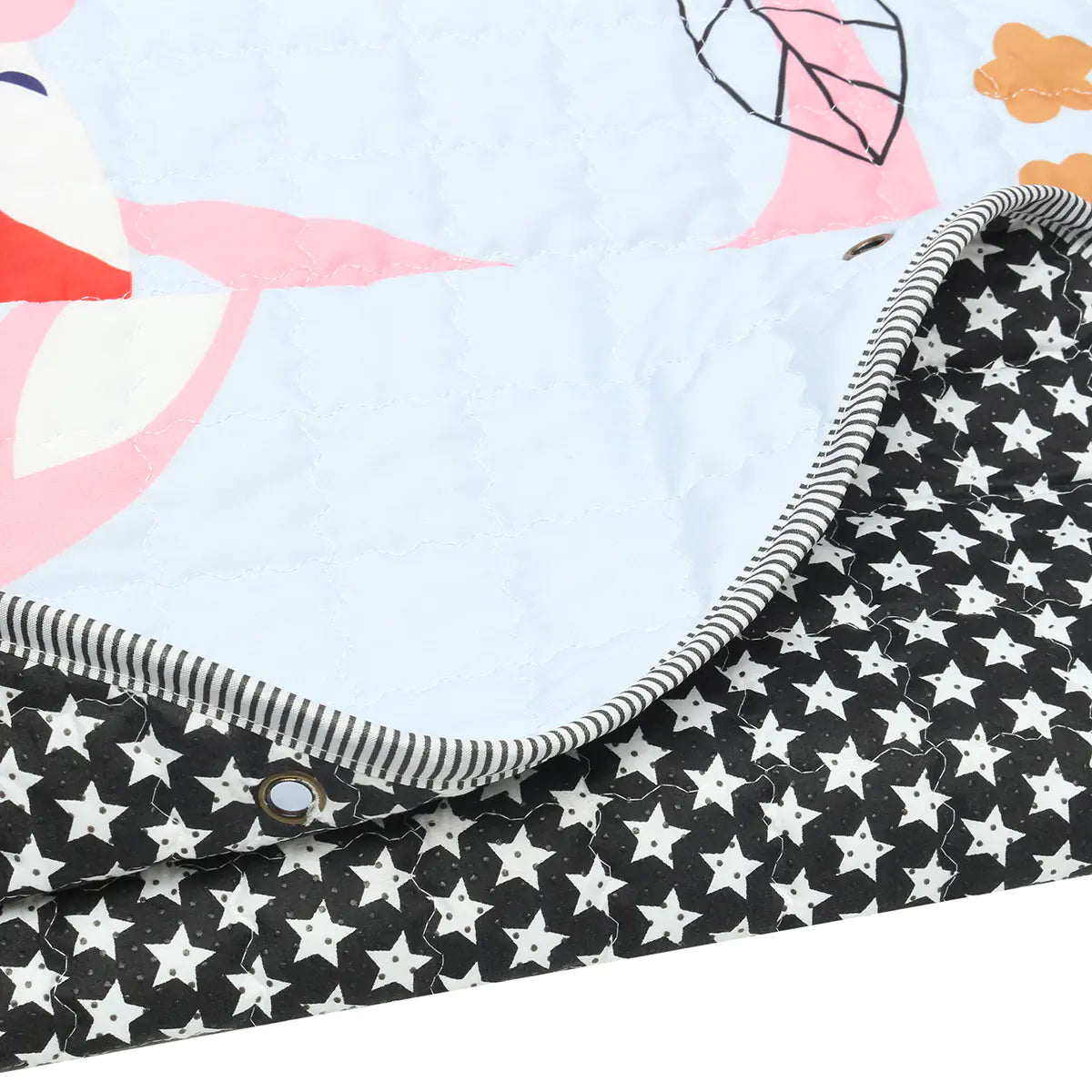 Baby blanket with star pattern and cartoon flamingo design