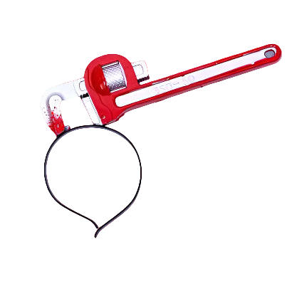 Red pipe wrench with measurements on a white background
