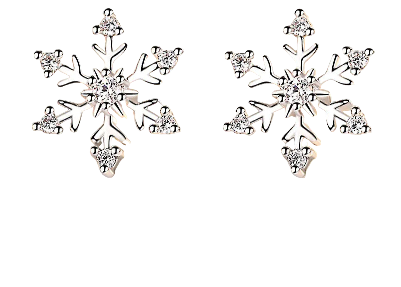 Snowflake-shaped earrings on a soft, blurred background