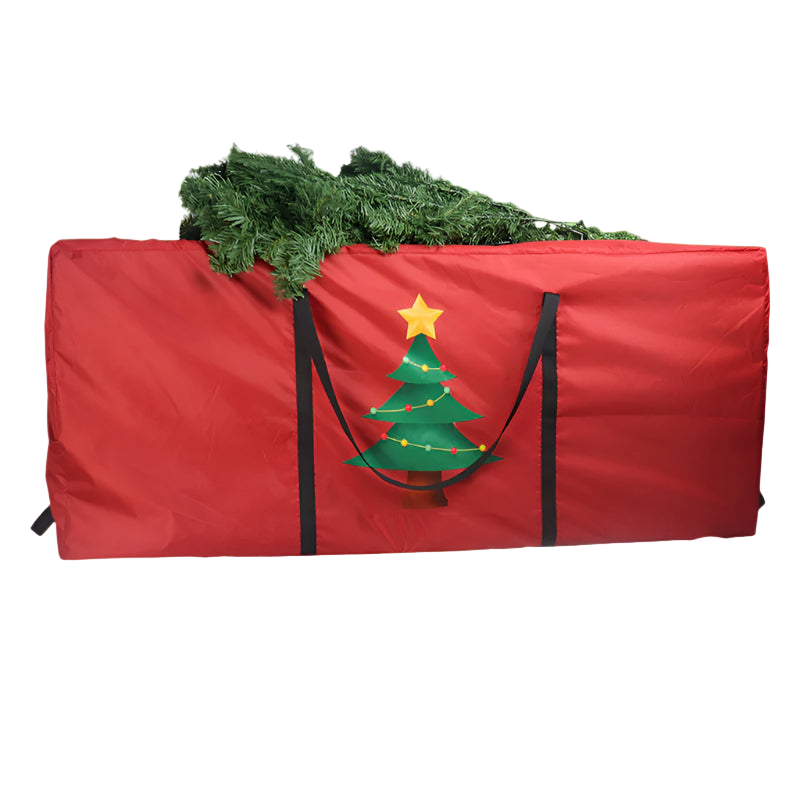 Red Christmas tree storage bag with a tree design on a white background