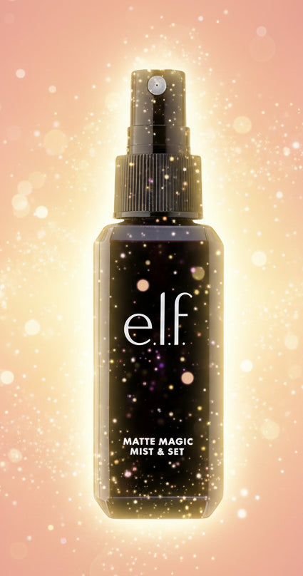Black spray bottle with 'e.l.f.' branding on a white background