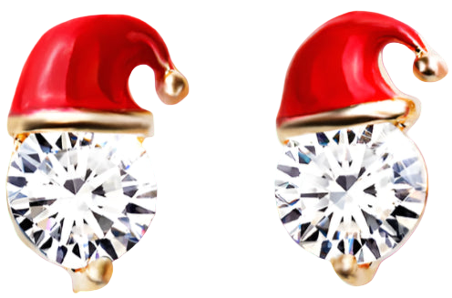 Heart-shaped earrings with red Santa hats on a white background